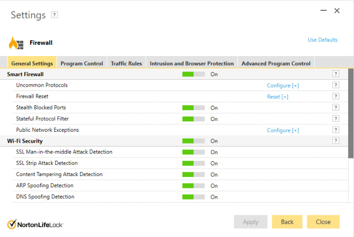 Norton protection features. 