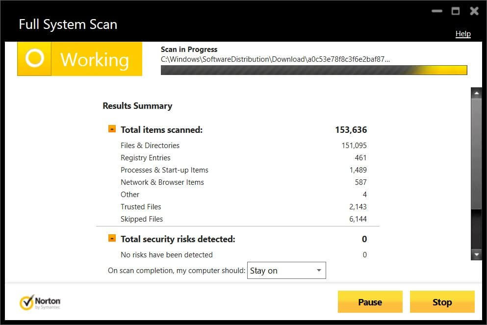 Norton Antivirus Full System Scan.