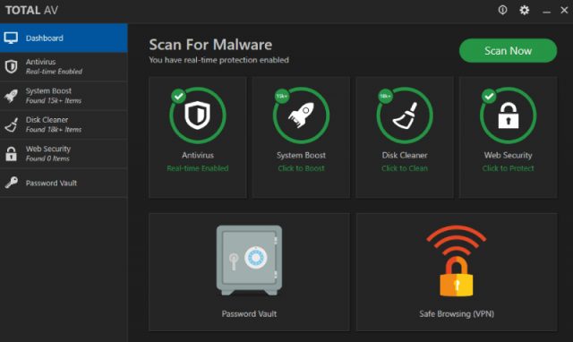 TotalAV Total Security Malware Scan.