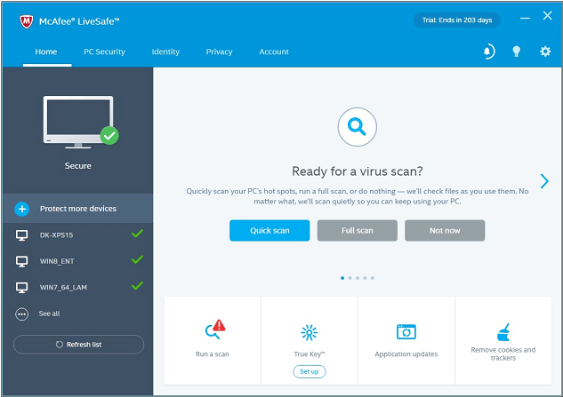 McAfee Antivirus Dashboard.