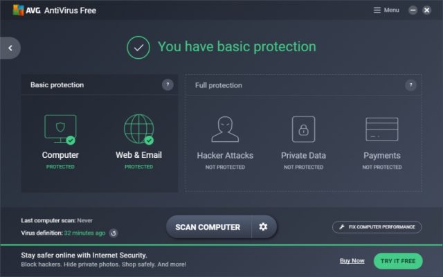 AVG Antivirus Free: Real-Time Protection.