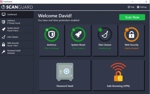 ScanGuard Interface - Dashboard of ScanGuard antivirus.