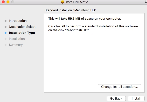 Mac OS installation PC Matic.