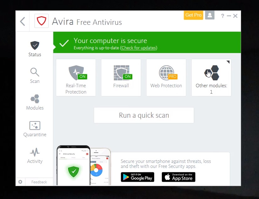 Avira: antivirus interface