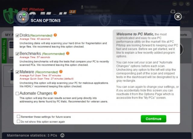 PC Matic Scan Options Set Up.