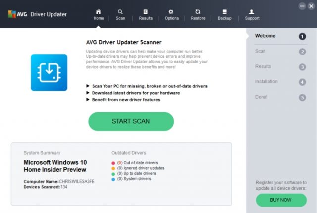 AVG Driver Updater Review: interface