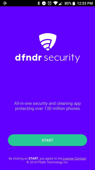 Dfndr antivirus, main screen