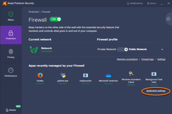 avast firewall settings for gaming