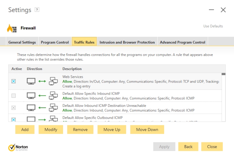 best free firewall software, firewall best practices, firewall settings, network firewall, software firewall, firewall options, Norton firewall review, pros and cons, Norton firewall interface