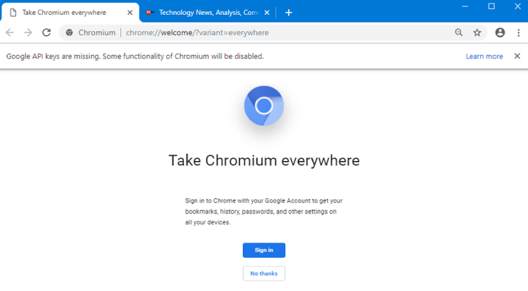 Chromium Web Browser, main page.