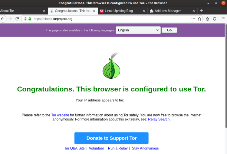 Tor browser, check page.