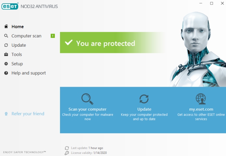 ESET NOD32 Antivirus Dashboard.