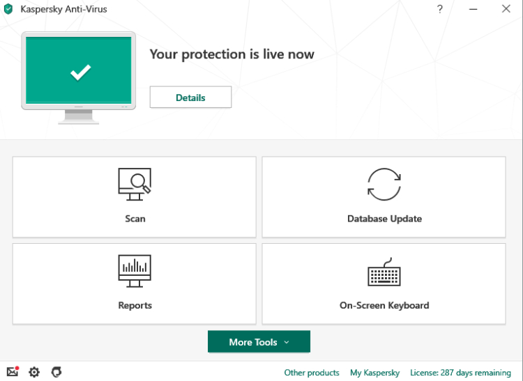 Kaspersky Anti-Virus, Dashboard. 