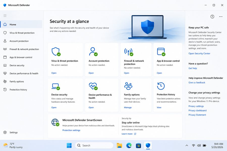 Microsoft Defender free baseline protection on Windows