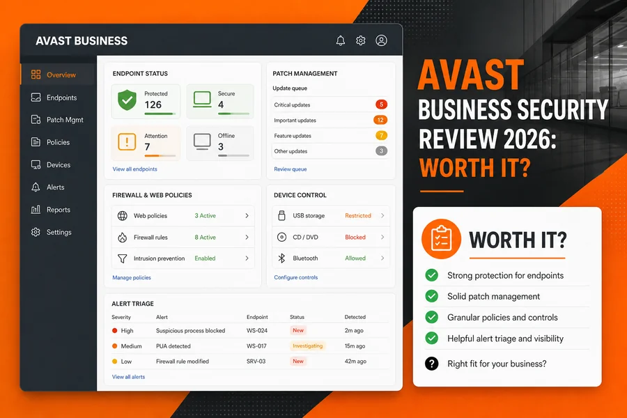 Avast Business Security Review 2026 evidence and product interface overview