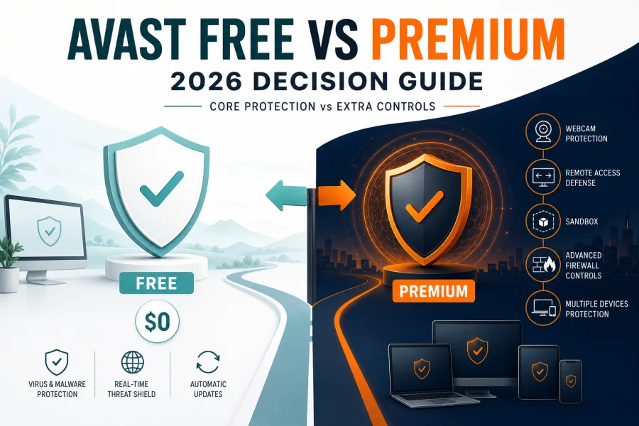 Avast Free versus Premium decision map for protection features devices and subscription value