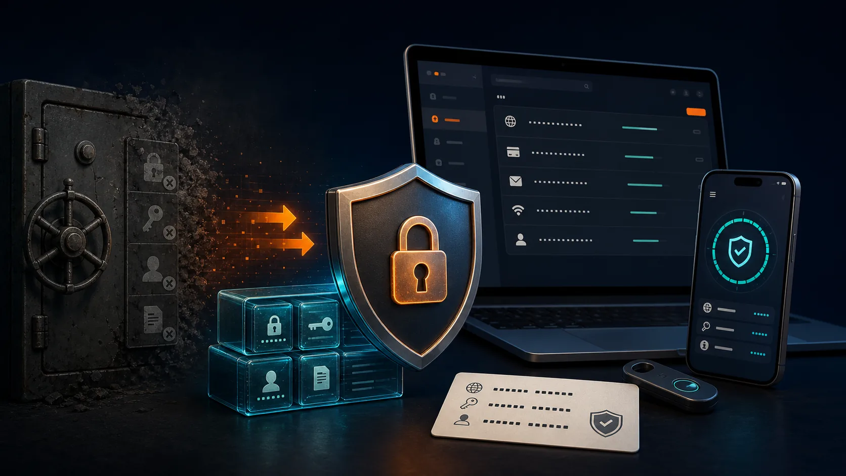 Legacy password vault migrating to a current encrypted vault with recovery key and two-factor protection