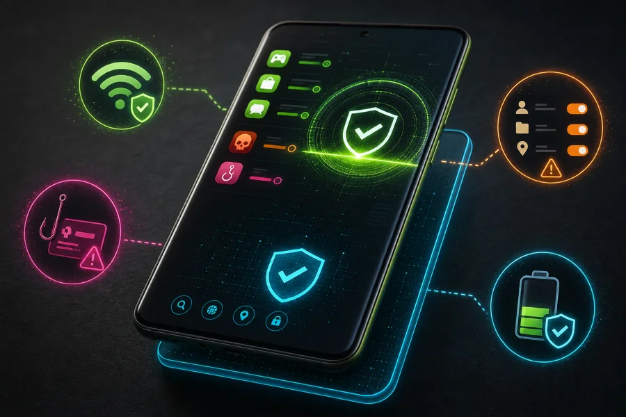AVG Antivirus for Android review comparing malware scanning Play Protect permissions and battery