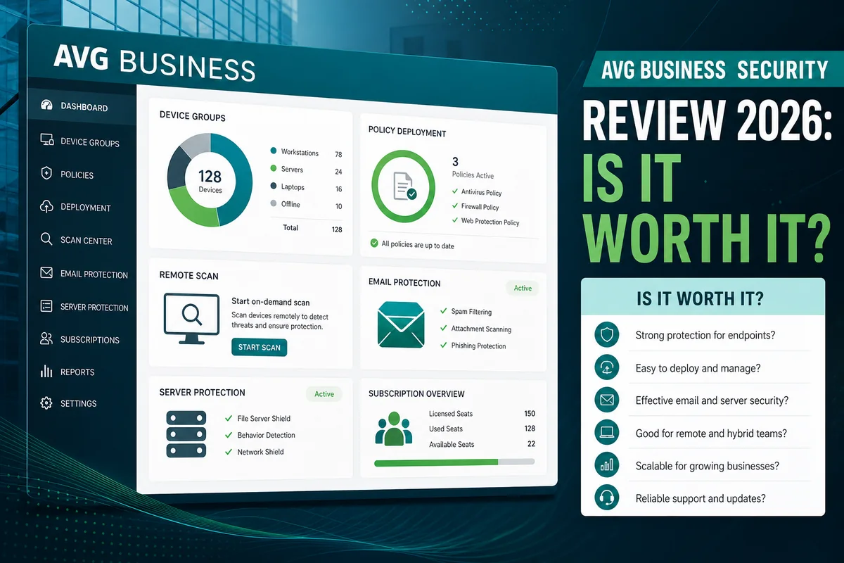 AVG Business Security Review 2026 product features, lab results and pricing