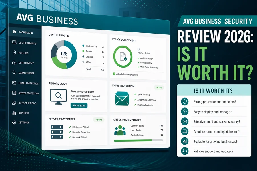 AVG Business Security Review 2026 evidence and product interface overview