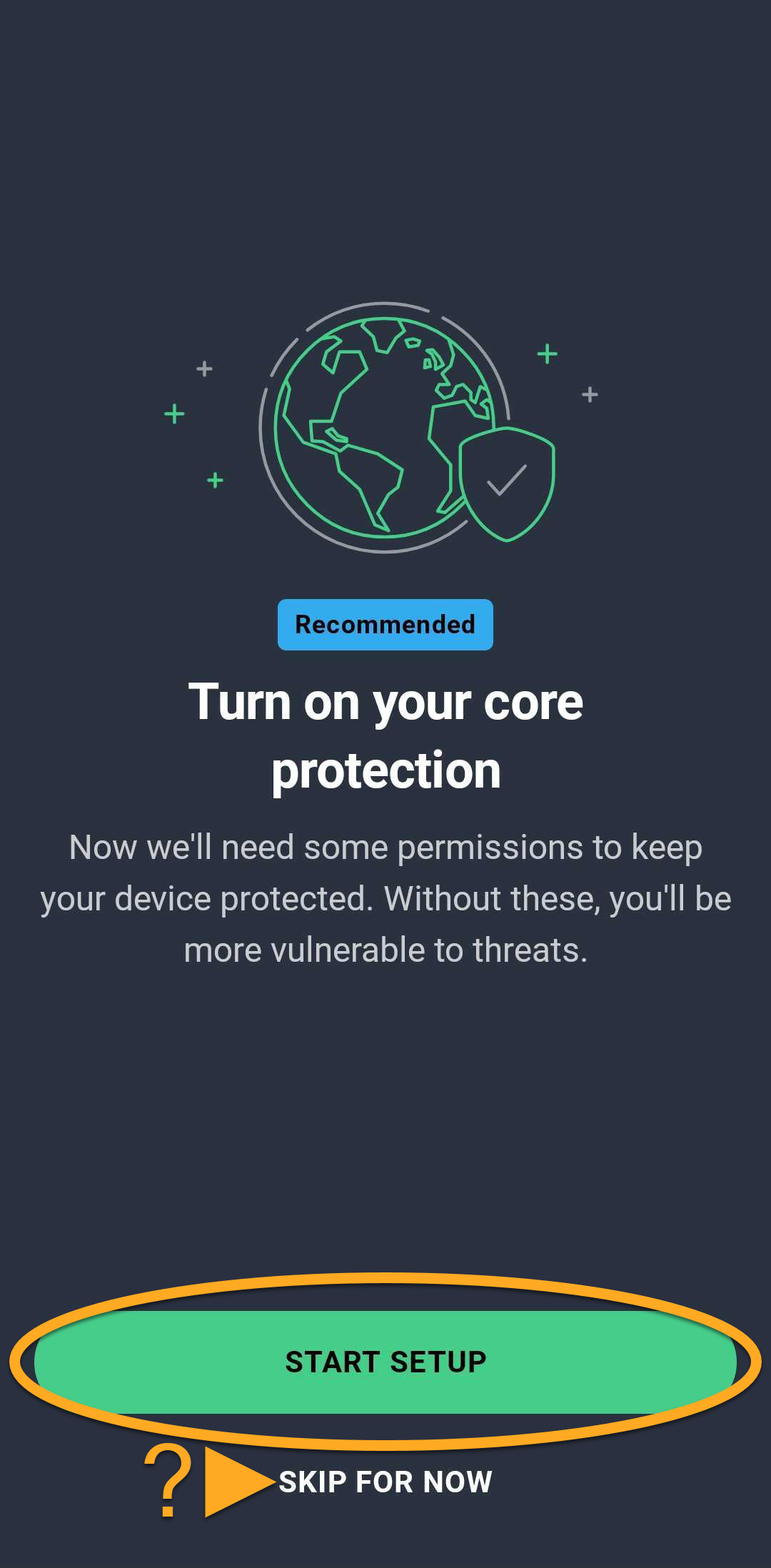 Official AVG Android setup screen for configuring security features