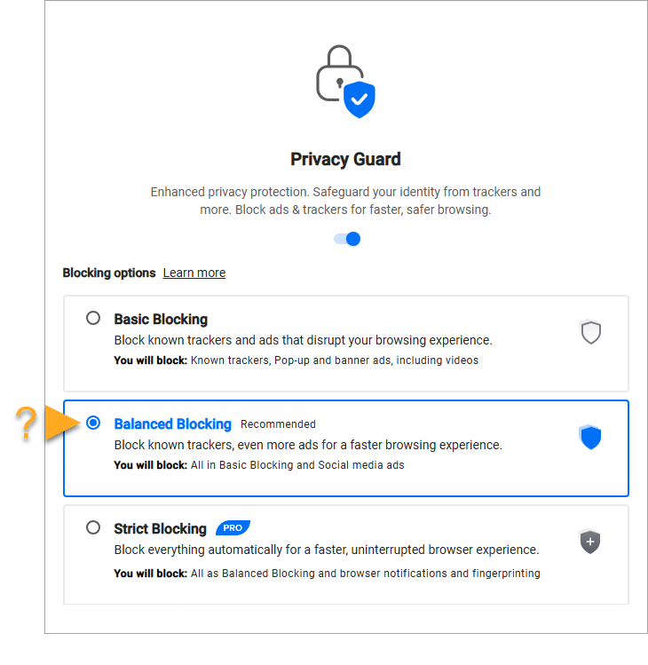 Official AVG Secure Browser Privacy Guard blocking options