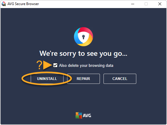Official AVG Secure Browser uninstaller with browsing data choice