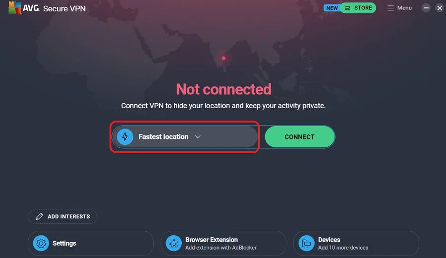 Official AVG Secure VPN server location selector