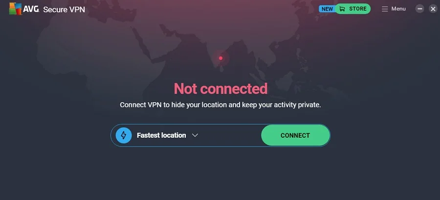 Official AVG Secure VPN application connection screen
