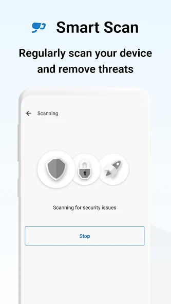 Official Avira Android Google Play screen showing Smart Scan checking the device for security issues
