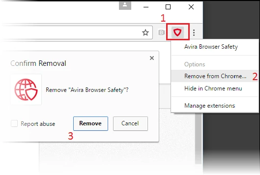 Official Avira Browser Safety removal example in Google Chrome