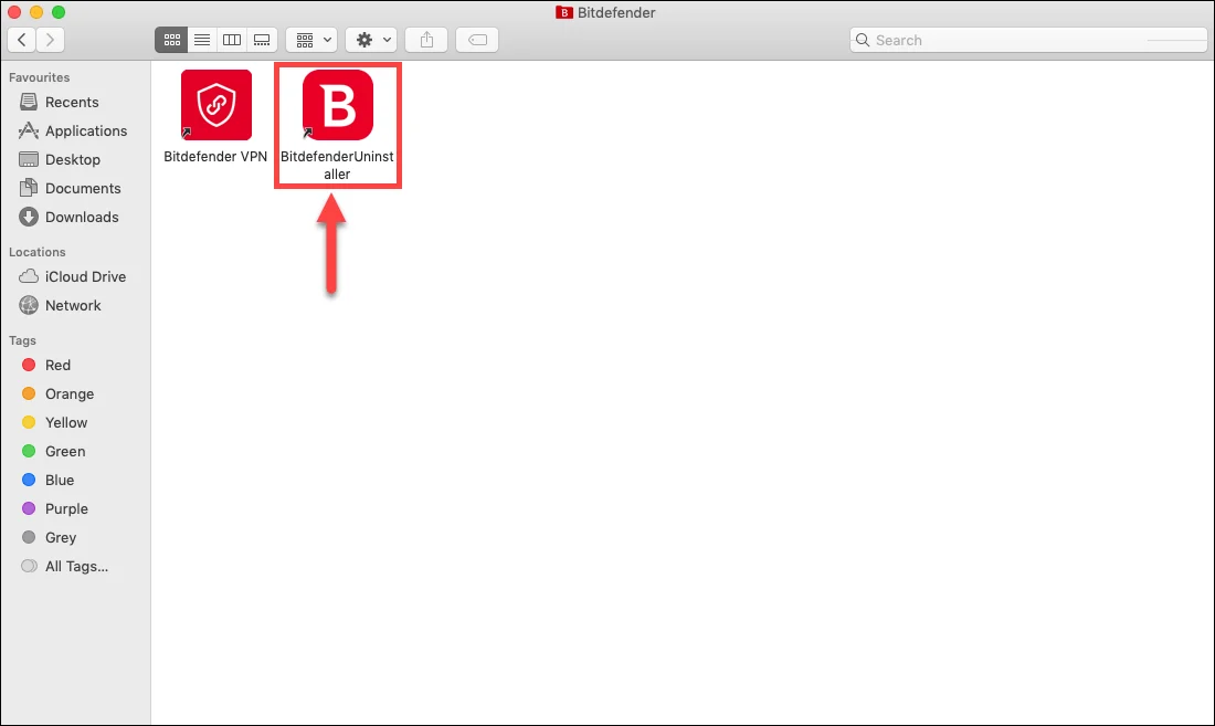 macOS Bitdefender folder containing the official Bitdefender Uninstaller application