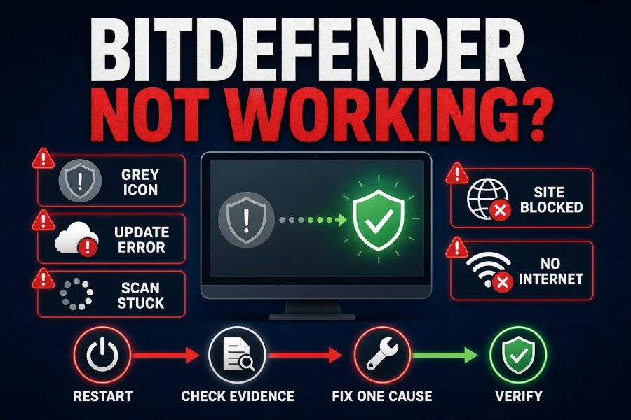 Bitdefender troubleshooting routes for service update scan website and connection failures