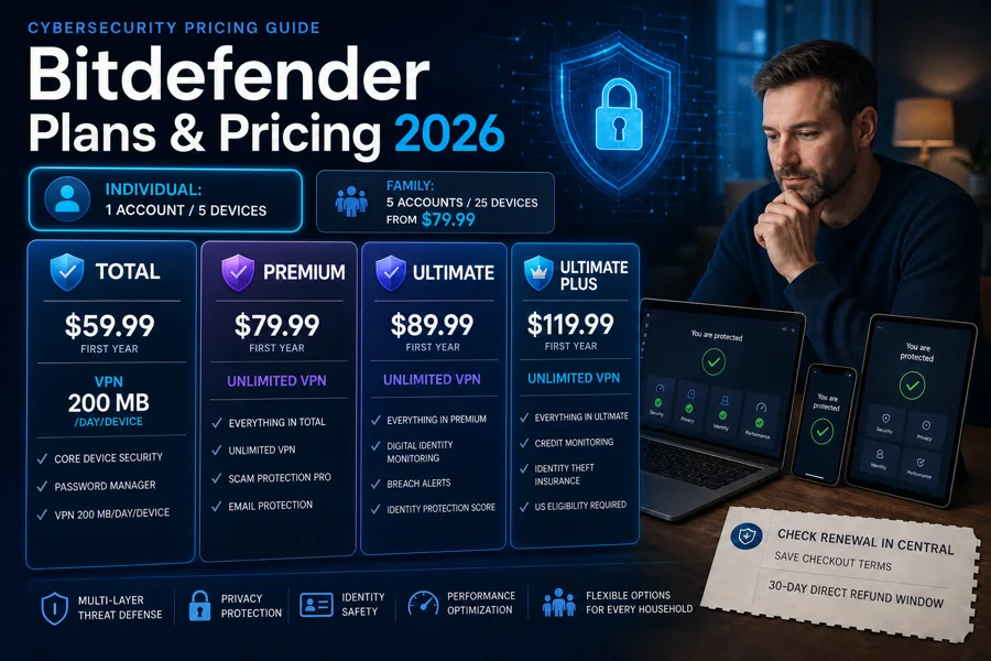 Bitdefender pricing ladder for Individual and Family plans renewal and VPN limits