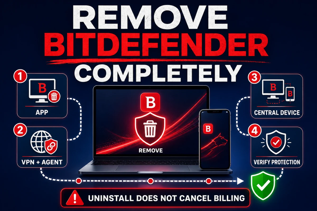 Bitdefender removal checklist for app VPN Agent Central device and replacement protection