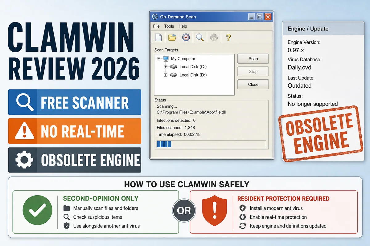 ClamWin Review 2026 product features, lab results and pricing