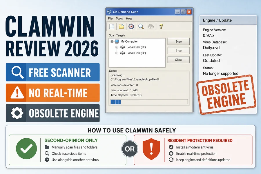 ClamWin Review 2026 evidence and product interface overview