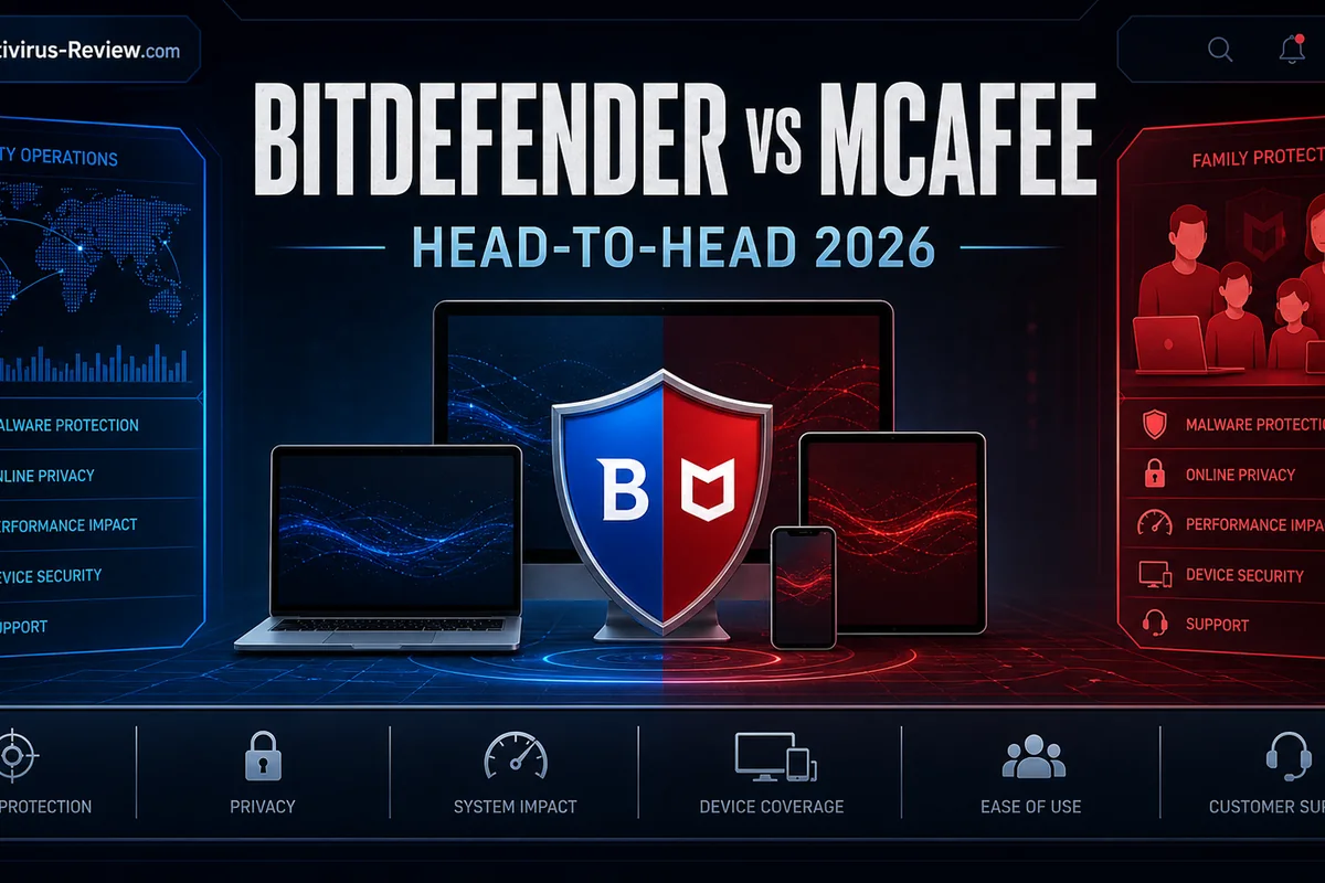 Bitdefender vs McAfee in 2026: Maximum Protection or Minimum Impact protection, features, performance and price comparison