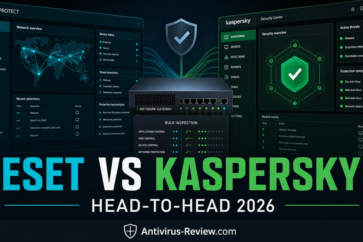 ESET vs Kaspersky in 2026: The Two Techie Favorites, One Ban Apart antivirus comparison dashboard for 2026