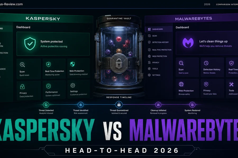 Kaspersky vs Malwarebytes in 2026: The Banned Champion vs the Cleanup King antivirus comparison dashboard for 2026