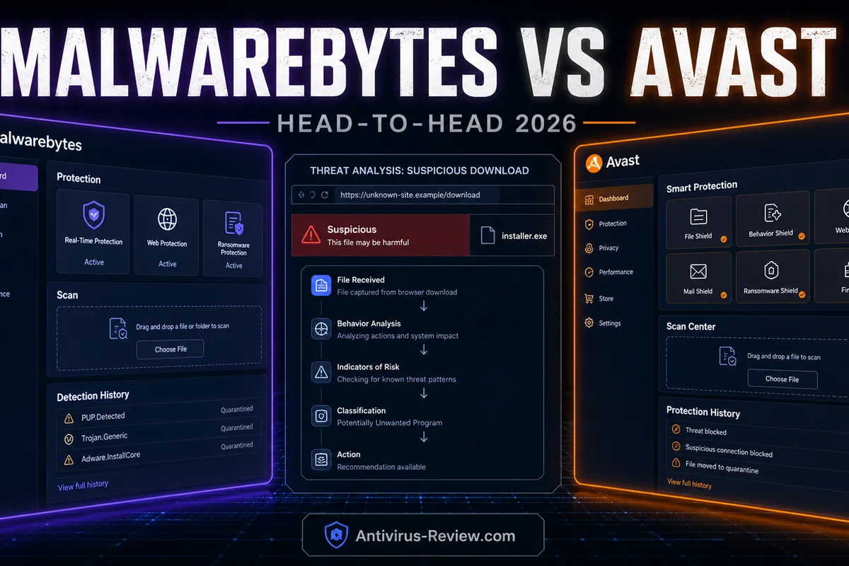 Malwarebytes vs Avast in 2026: Two Very Different Kinds of Free protection, features, performance and price comparison