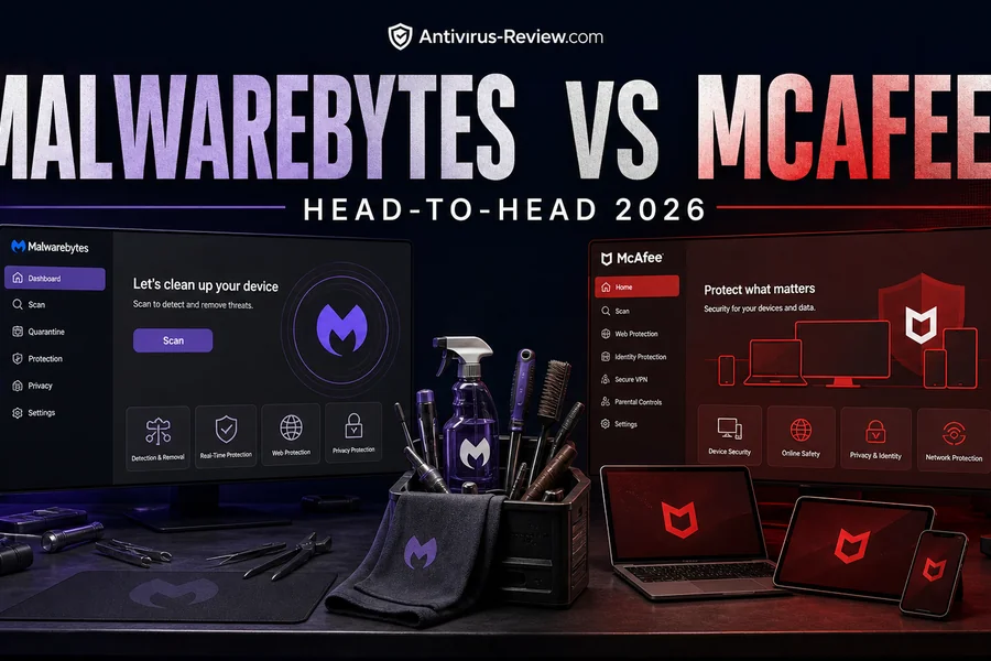 Malwarebytes vs McAfee in 2026: The Specialist vs the Household Suite antivirus comparison dashboard for 2026