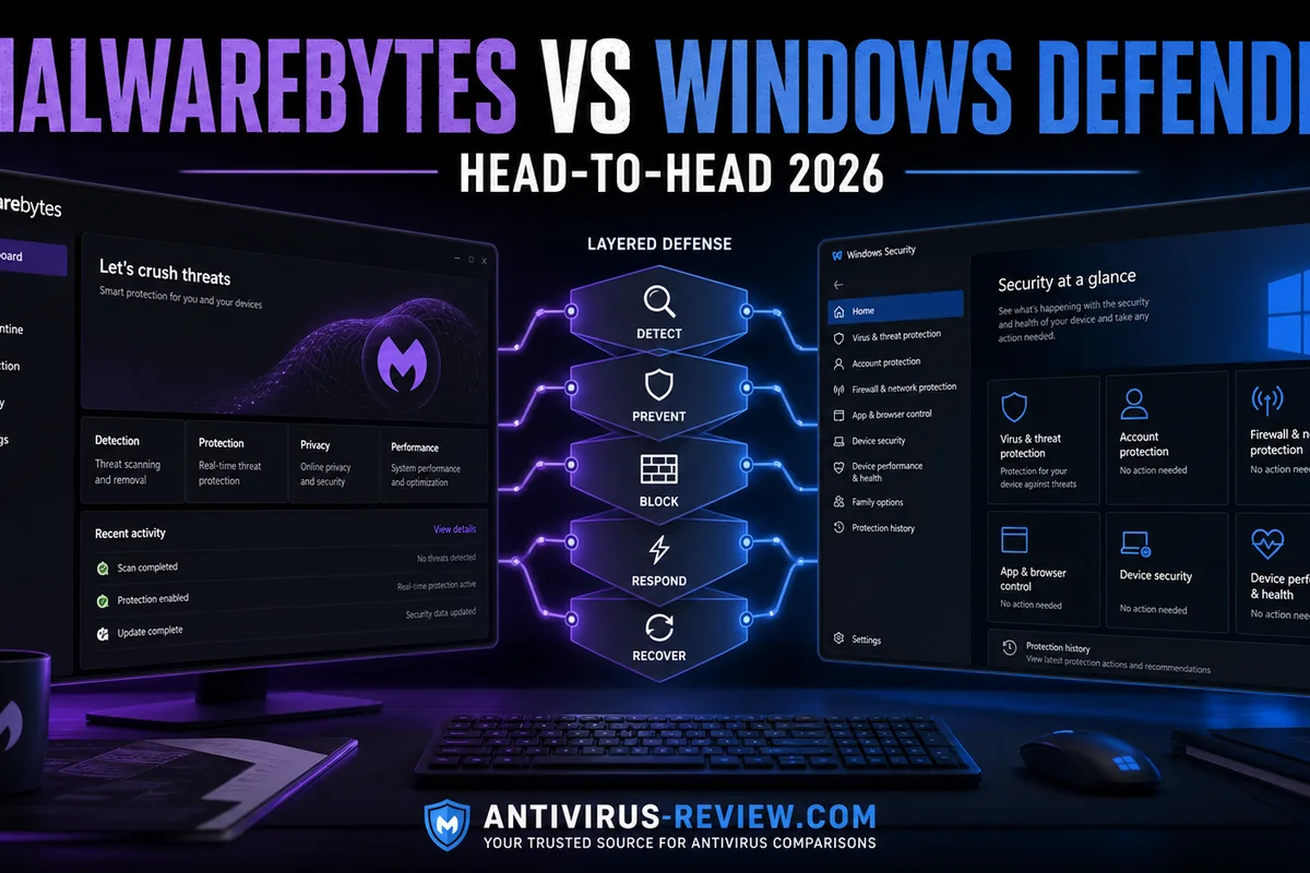Malwarebytes vs Windows Defender: Replace, Supplement or Skip in 2026? antivirus comparison dashboard for 2026