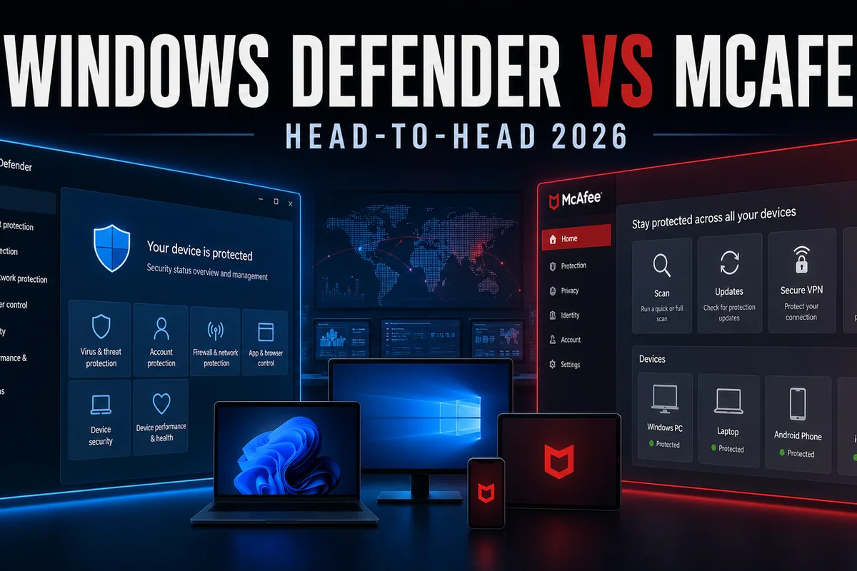 Microsoft Defender vs McAfee: Keep the Preinstalled Trial or Delete It? antivirus comparison dashboard for 2026
