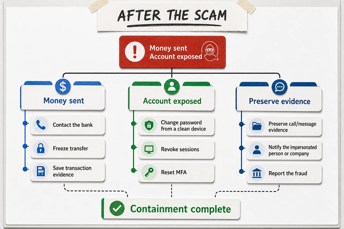 Recovery map for payments account access and evidence after a deepfake scam