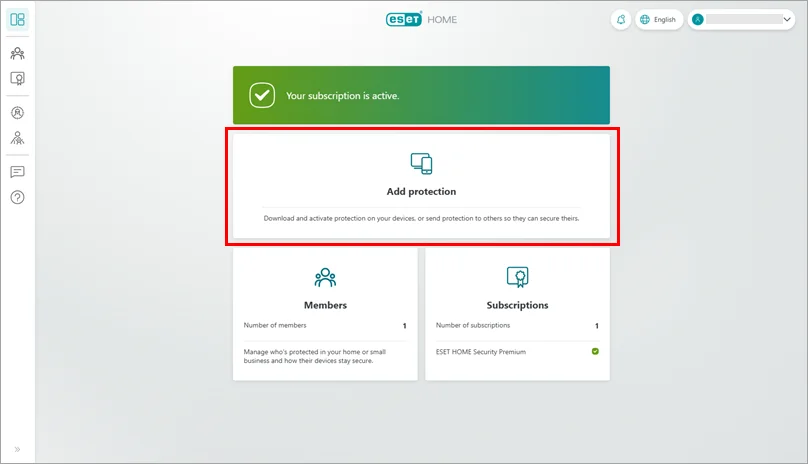 ESET HOME Add protection button for starting a device installation