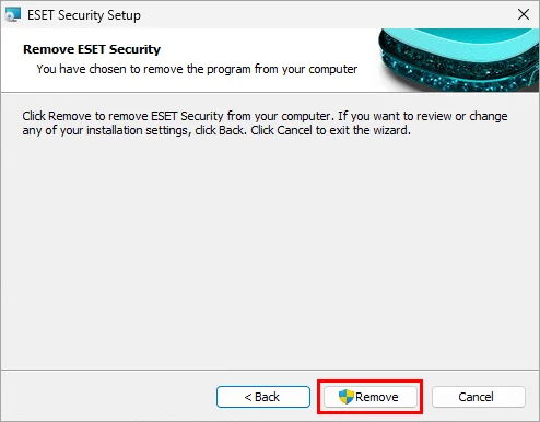Remove option in the official ESET Windows uninstaller