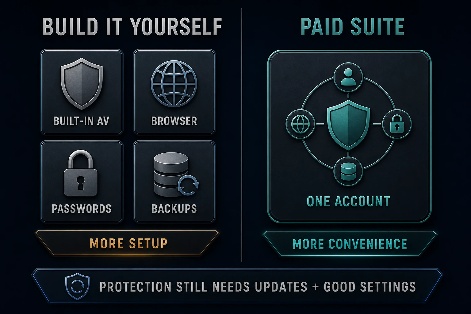 Free do-it-yourself security stack compared with a paid integrated internet security suite