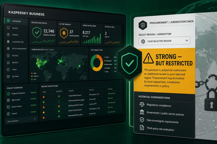 Kaspersky Business Security Review 2026 evidence and product interface overview