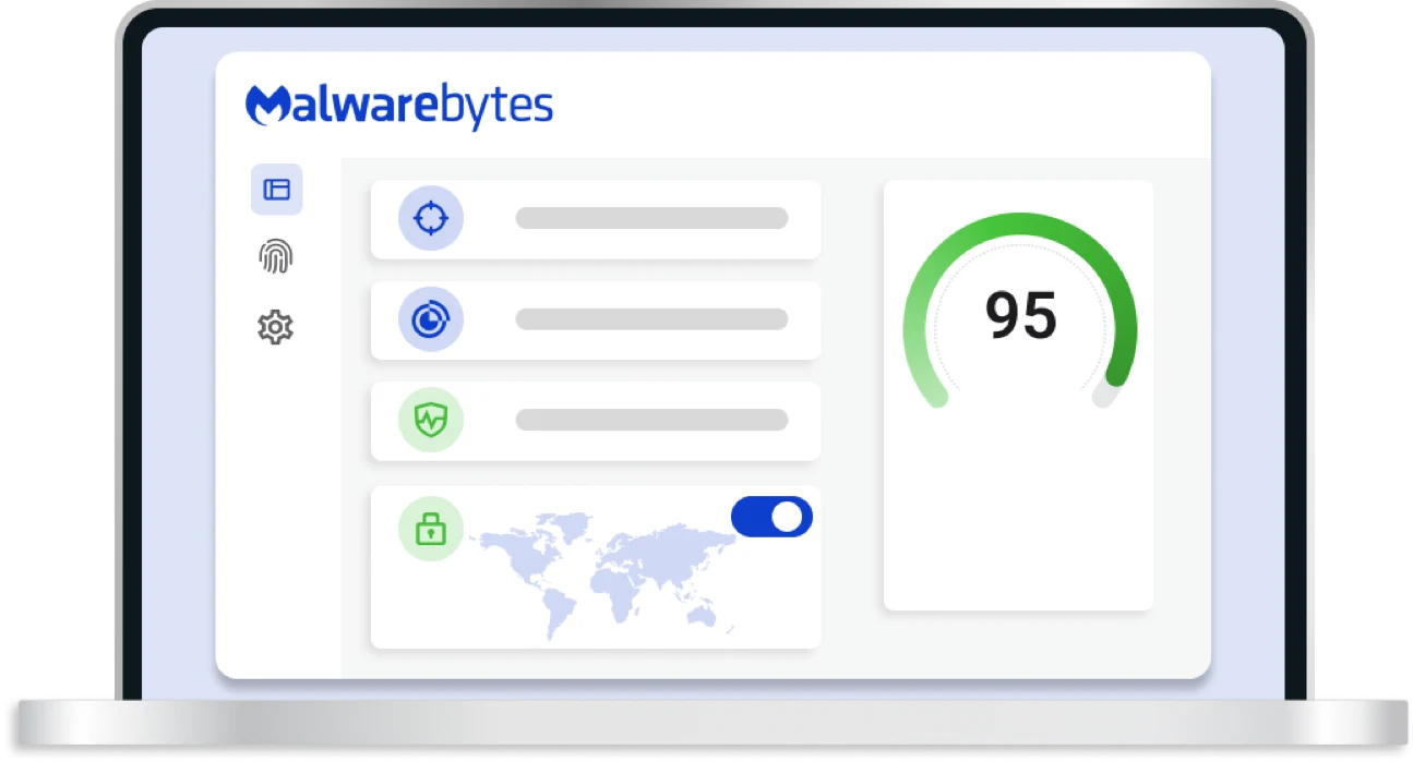 Official Malwarebytes Quick Start Guide dashboard illustration with security, privacy and protection-status cards